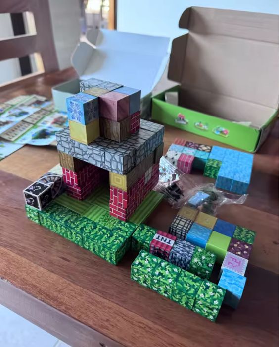 Duży Zestaw 24 Klocków Magnetycznych I Ludzik Z Minecraft Prezent