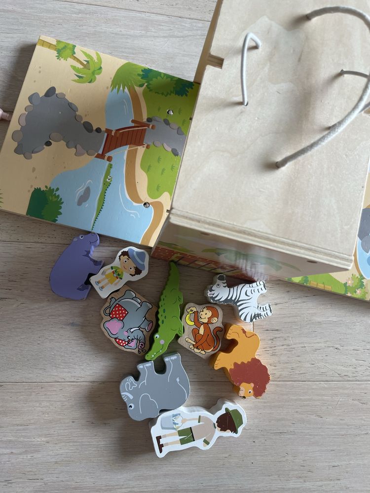 Drewniane zoo zwierzeta figurki zabawka edukacyjna