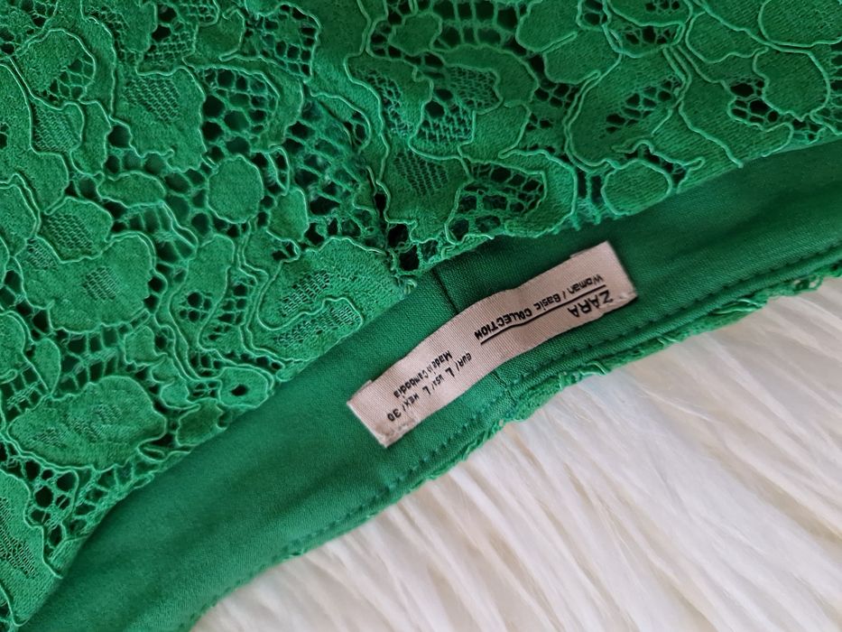 Krótkie Spodenki damskie zielone koronkowe wyższy Stan Zara roz. L