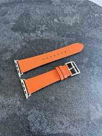 Кожанный ремешок Apple watch Hermes оранжевый