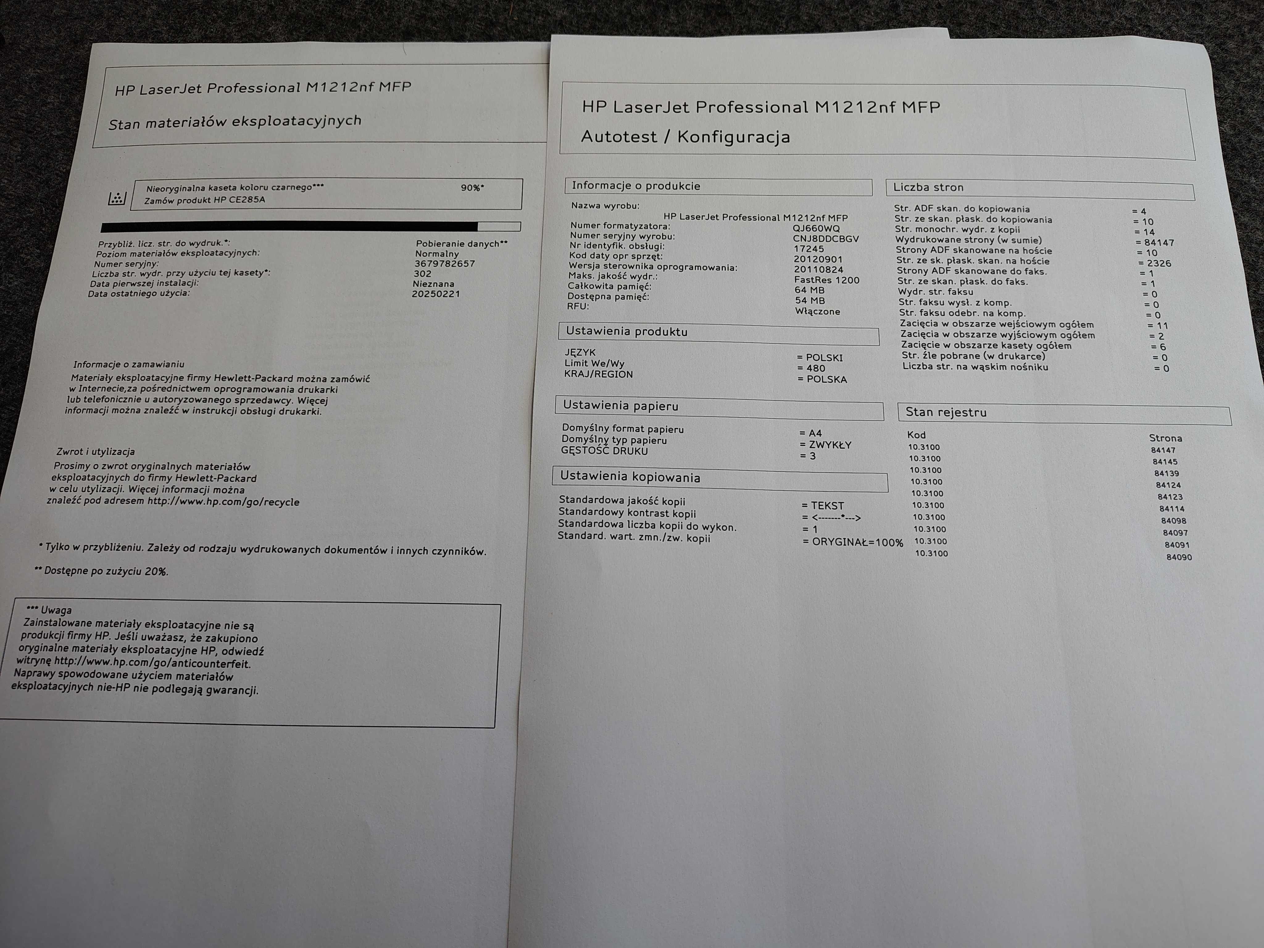 HP Laserjet M1212nf drukarka ksero skan fax toner kable.
