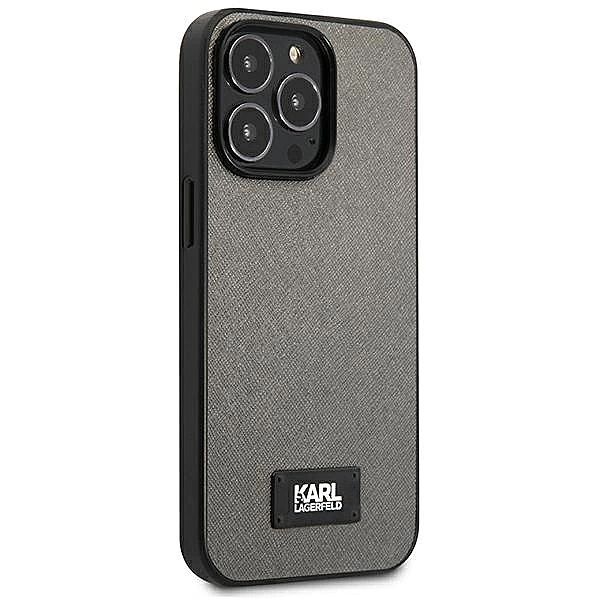 Etui Karl Lagerfeld Saffiano Plaque na iPhone 13 Pro Max 6,7" - srebrn