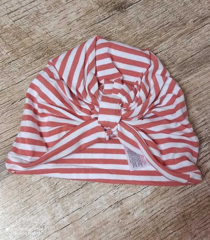 Czapka turban paski nude 6-12 m bawełna organiczna