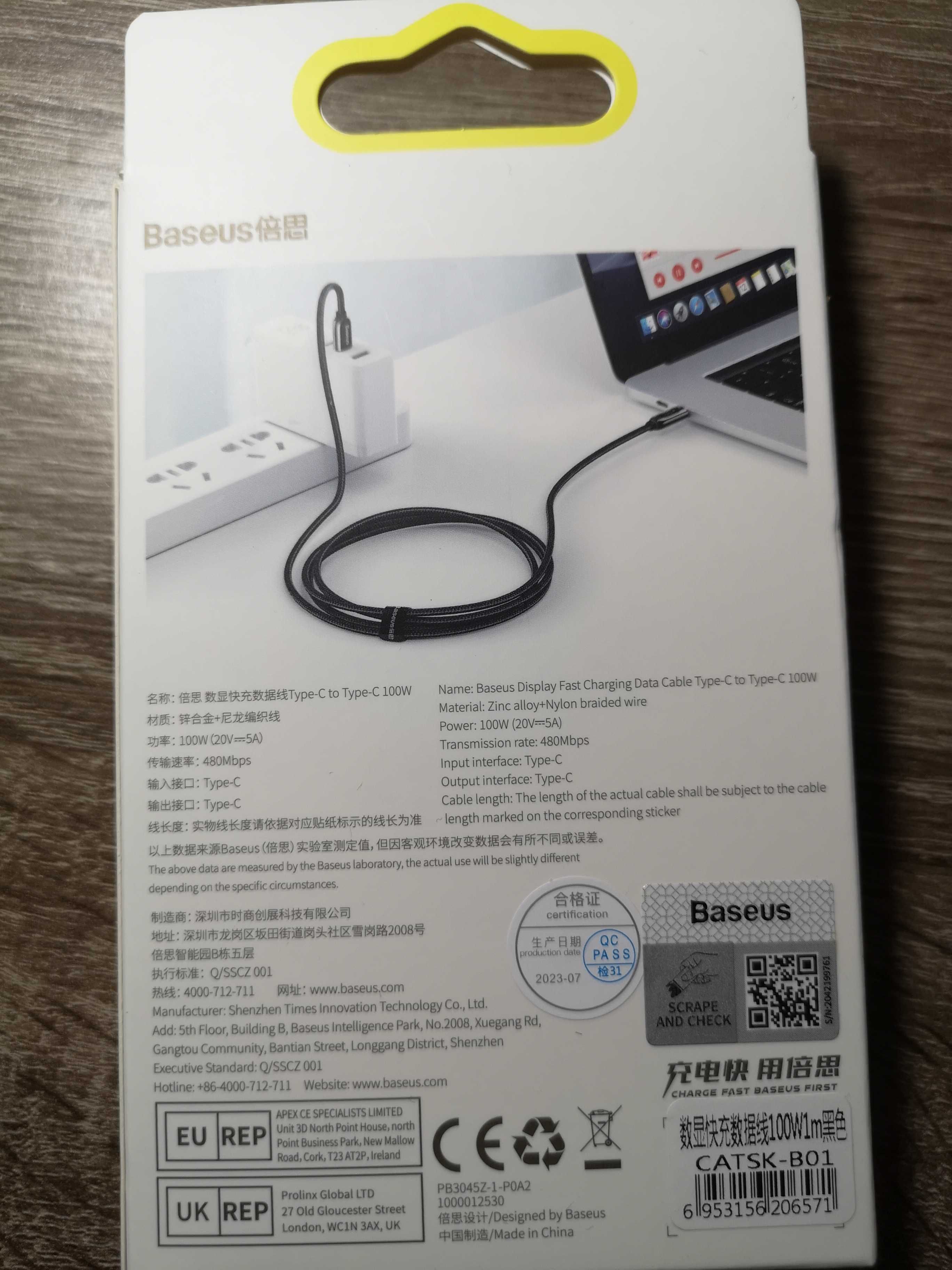 Kabel baseus USB-C 100W z miernikiem mocy 1m