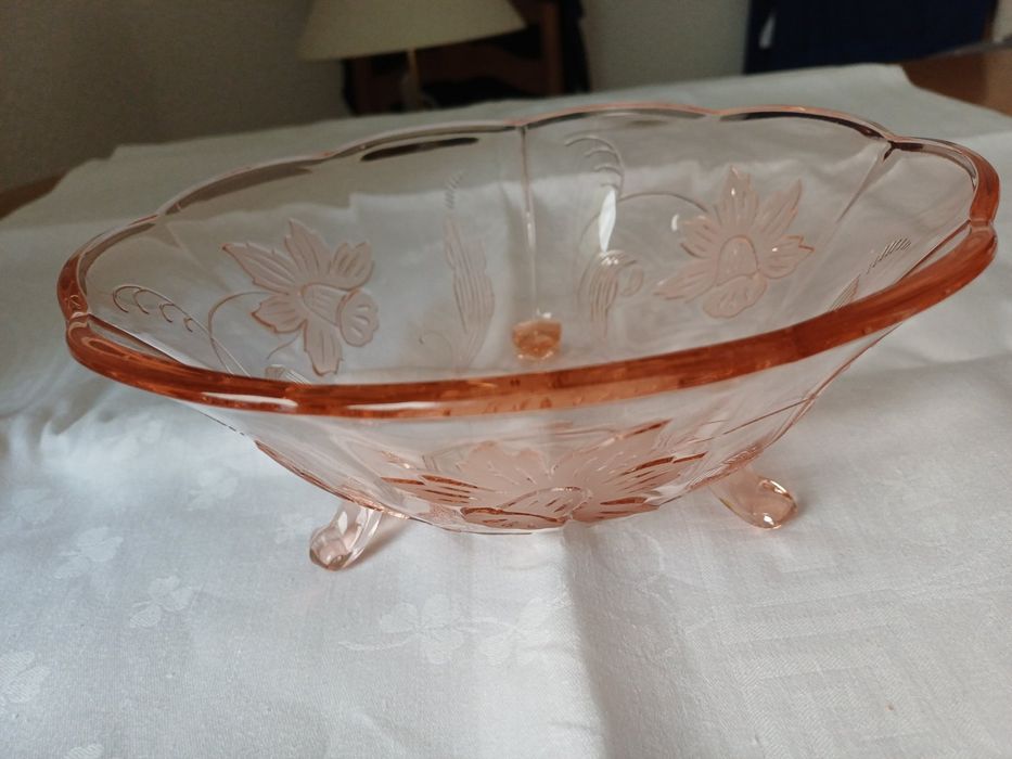 Ваза+ блюдо розовое стекло,бирюзовое 30-ых годов Германия