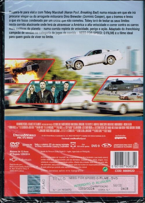 Filme em DVD: Need For Speed O Filme - NOVO! SELADO!