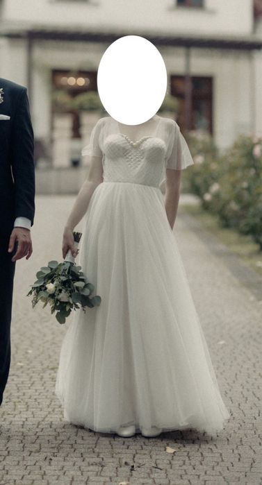 Piękna suknia ślubna rozm. S boho ecru z gorsetem