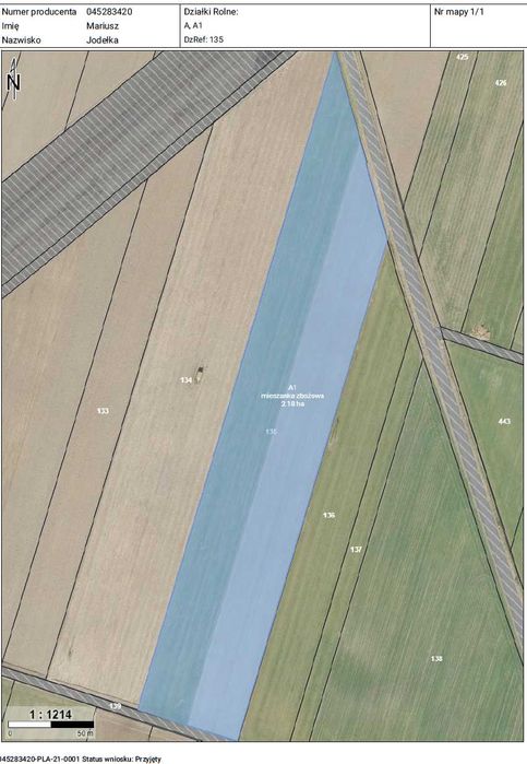 Działka rolna 3-4 klasa Zimna Woda k. Krzywdy, 2,18 ha 110 tys za ha
