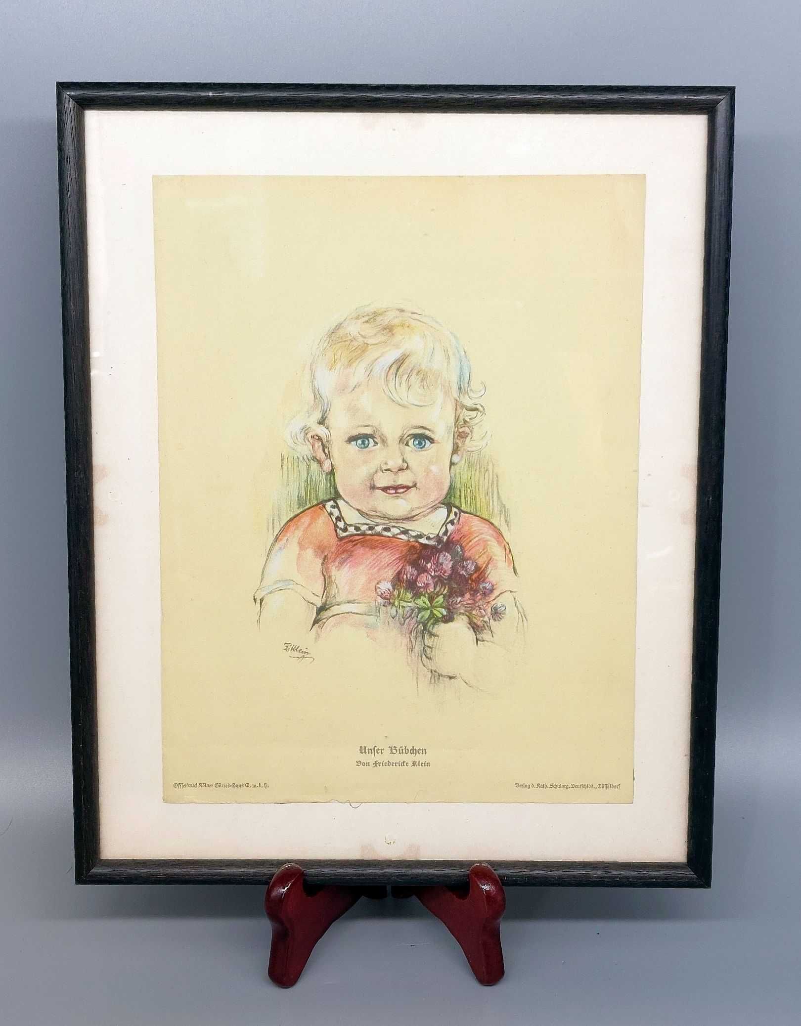 Obraz w drewnianej ramie pod szkłem Mały chłopiec kolekcje vintage