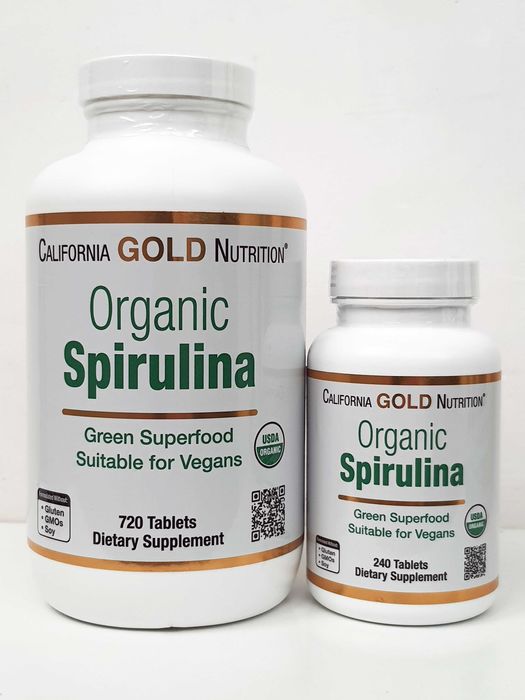 Органічна спіруліна California Gold Nutrition, 500 мг, 240/720 таб