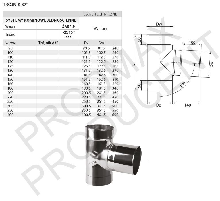 OKAZJA!!! WKŁAD Kominowy TRÓJNIK 90 FI 180 Żaroodporny PRODUCENT