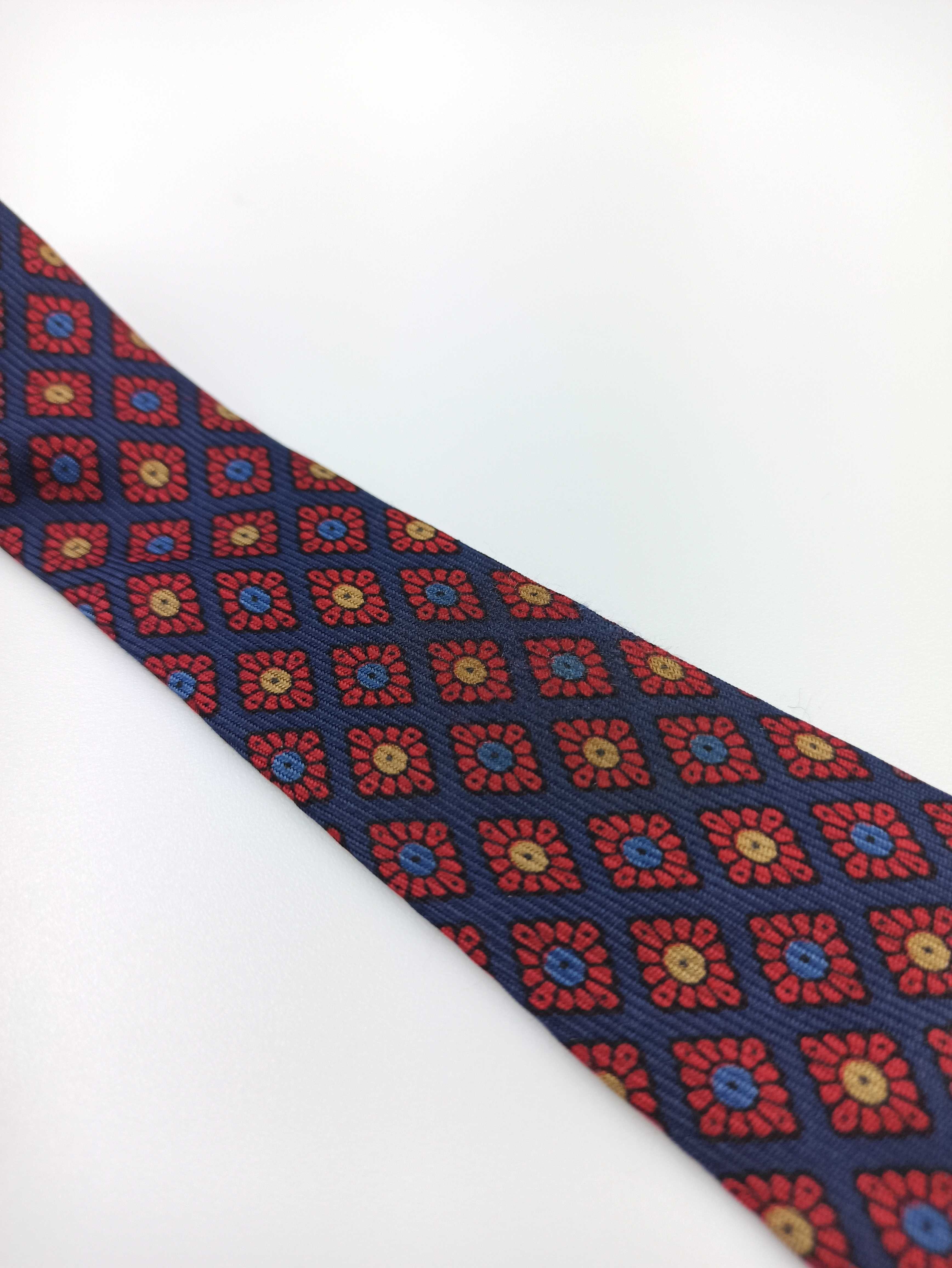 Etro bordowy granatowy jedwabny krawat geometryczny et1