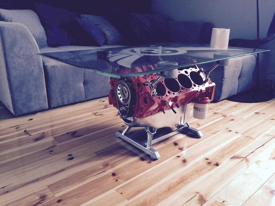 stół stolik z  bloku silnika V8 5.0L MG blok silnika LED Grawer