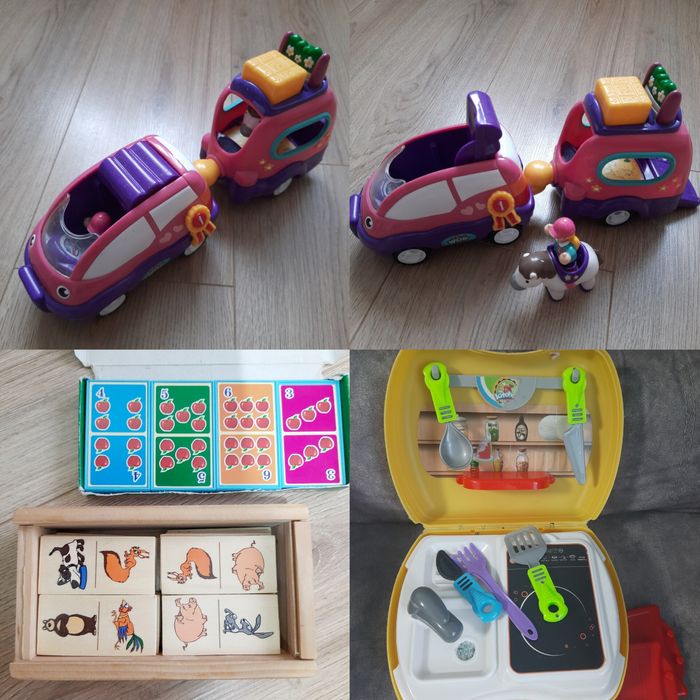 детская кухня чемодан, домино, Маша и медведь, машина с прицепом