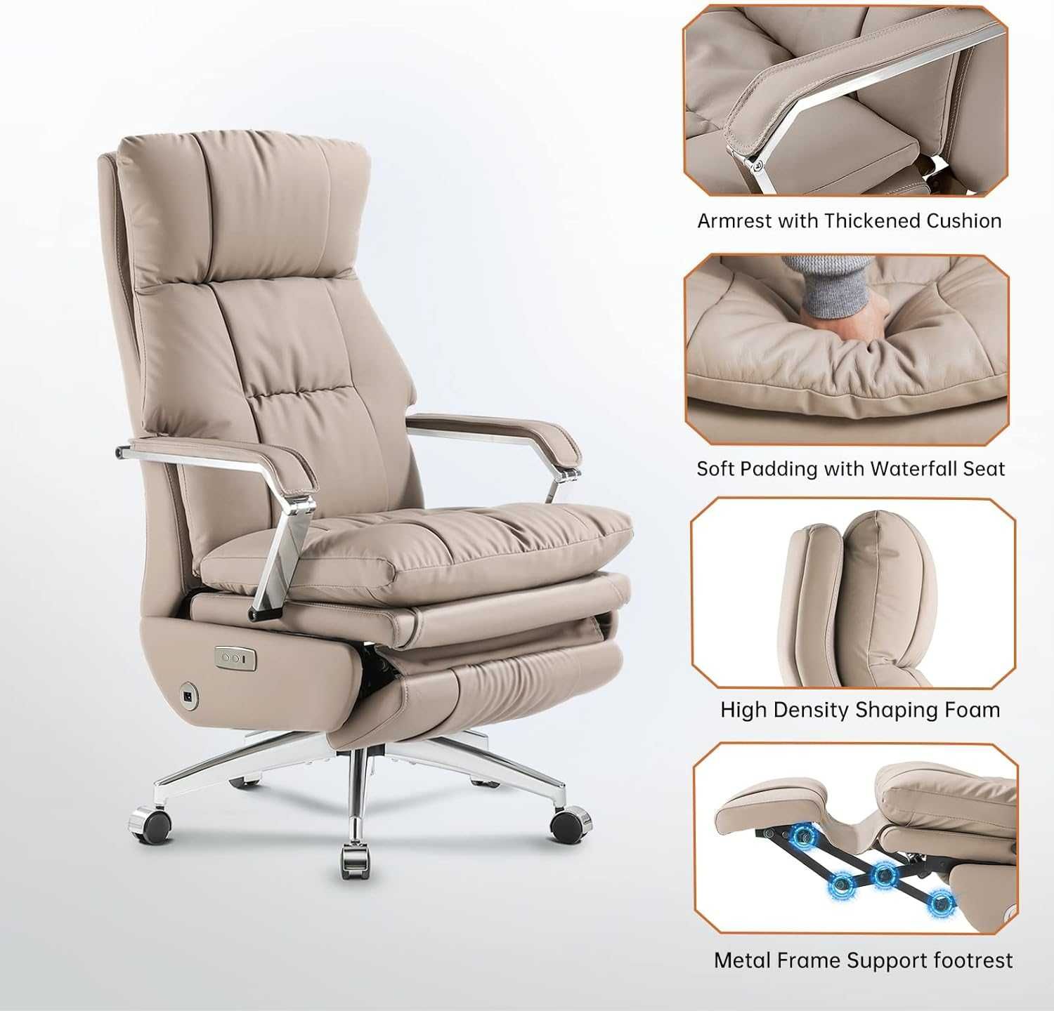 Cadeira elétrica ergonômica escritório reclinável c/ apoio pés  lombar
