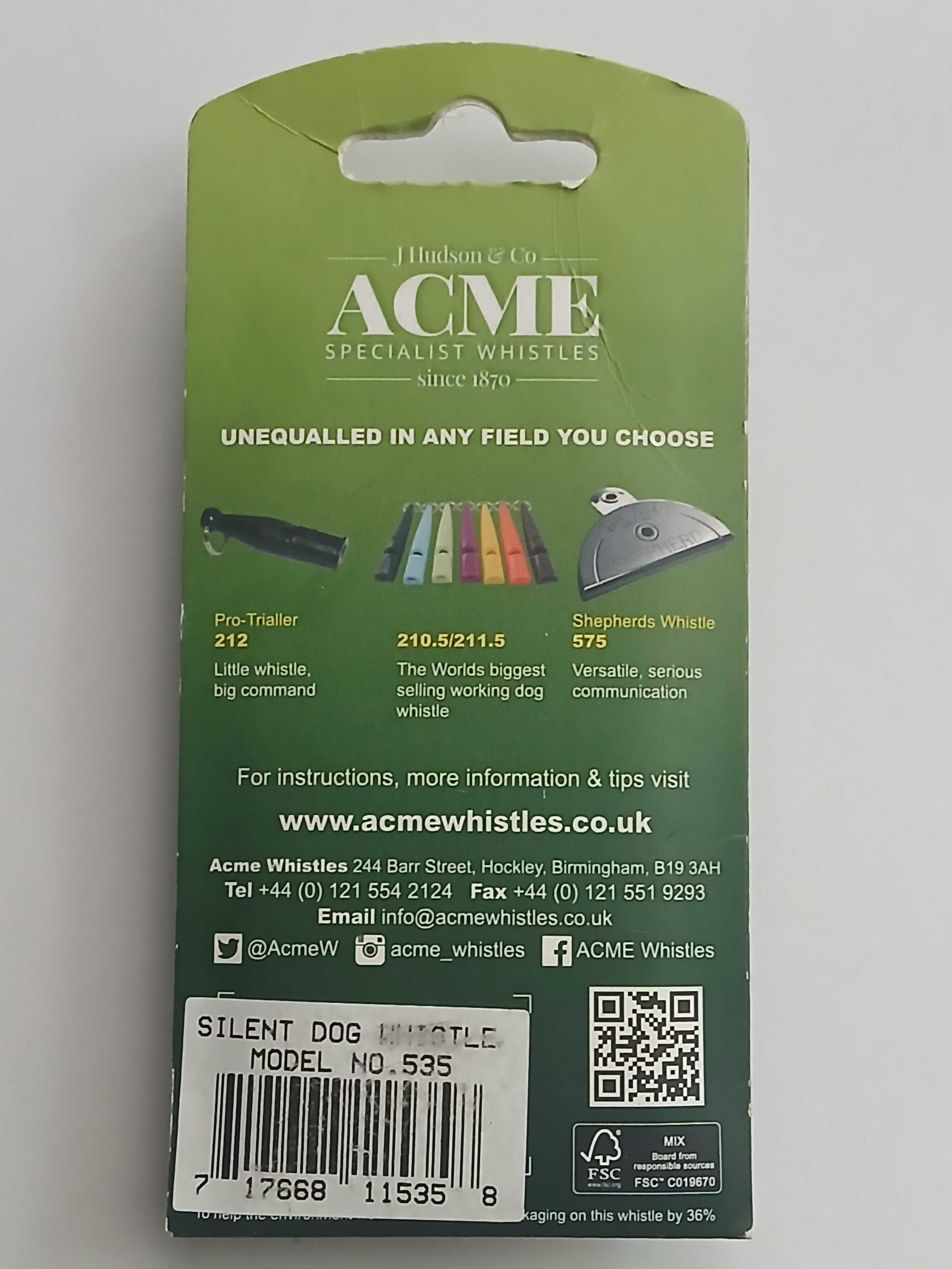 Gwizdek dla psa ACME 535 Silent - srebrny*nowy i Fabrycznie zamkniety