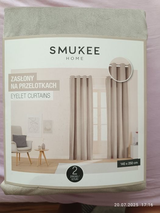 Zaslony welwetowe na przelotkach 140x250 cm NOWE bezowe