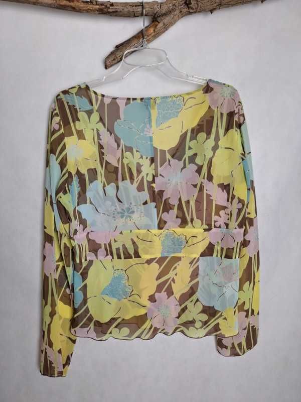 Zwiewna bluzka w kwiaty z długimi rękawami dekolt V Esprit 42 14 XL