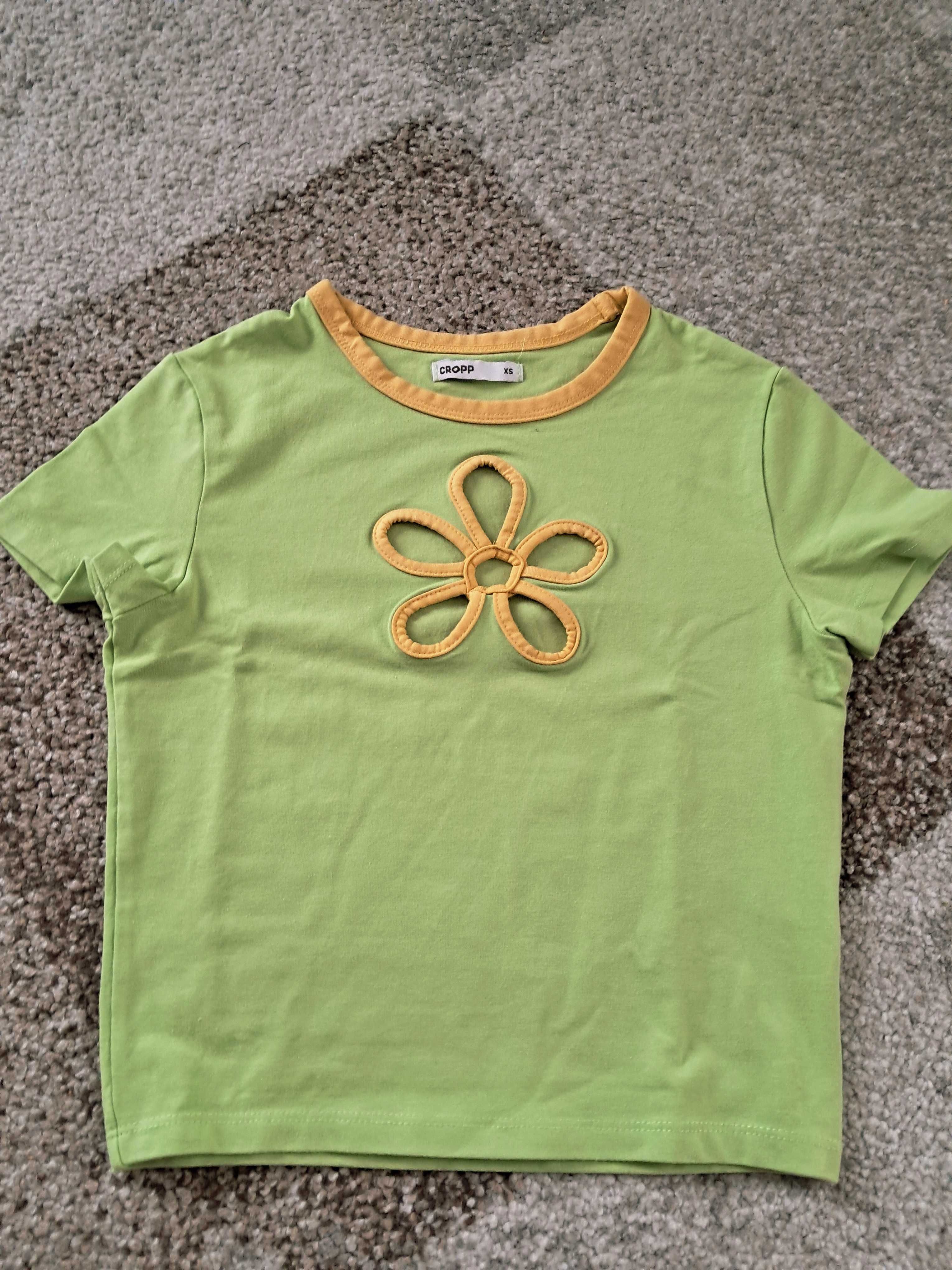 Krótka zielona koszulka w stylu hippie rozm. XS