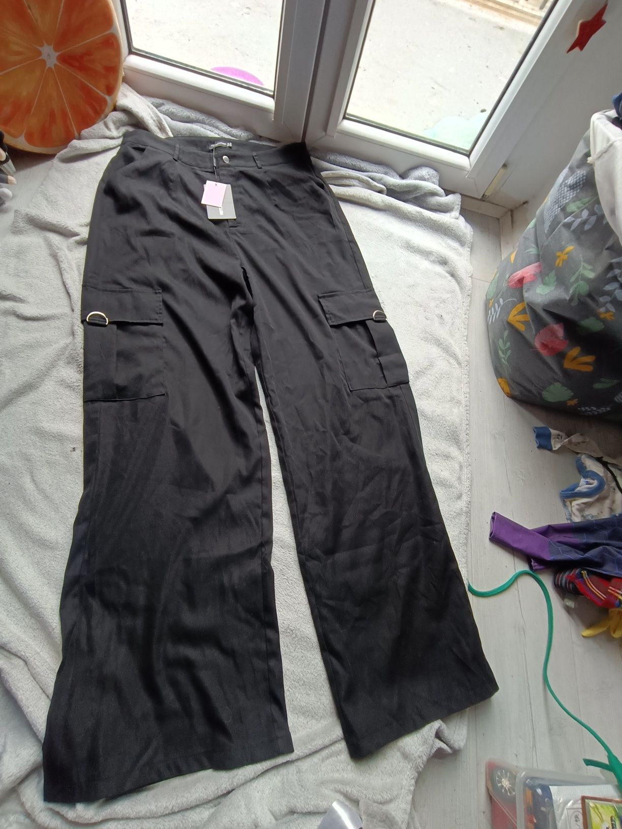 Spodnie szeroki czarne, kieszene 44 xxl