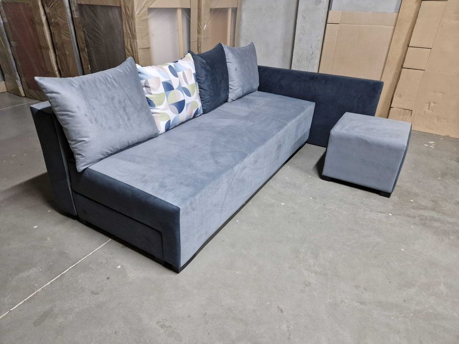 NOWA sofa narożna z pufą BONNELL funkcja spania + duży schowek automat