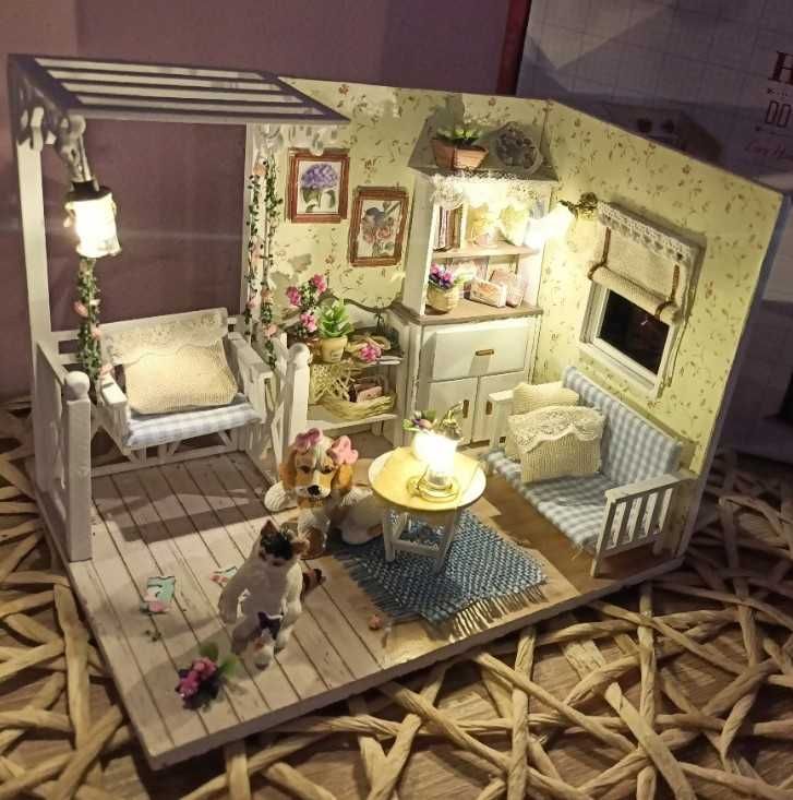 Domek dla lalek drewniany LED dla dzieci retro dla dzieci i dorosłych