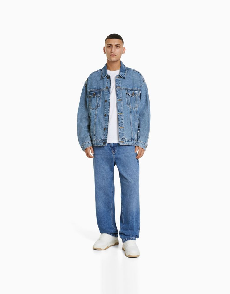 Джинсовка Bershka Denim Oversize Jacket (M-L) синя чоловіча на осінь