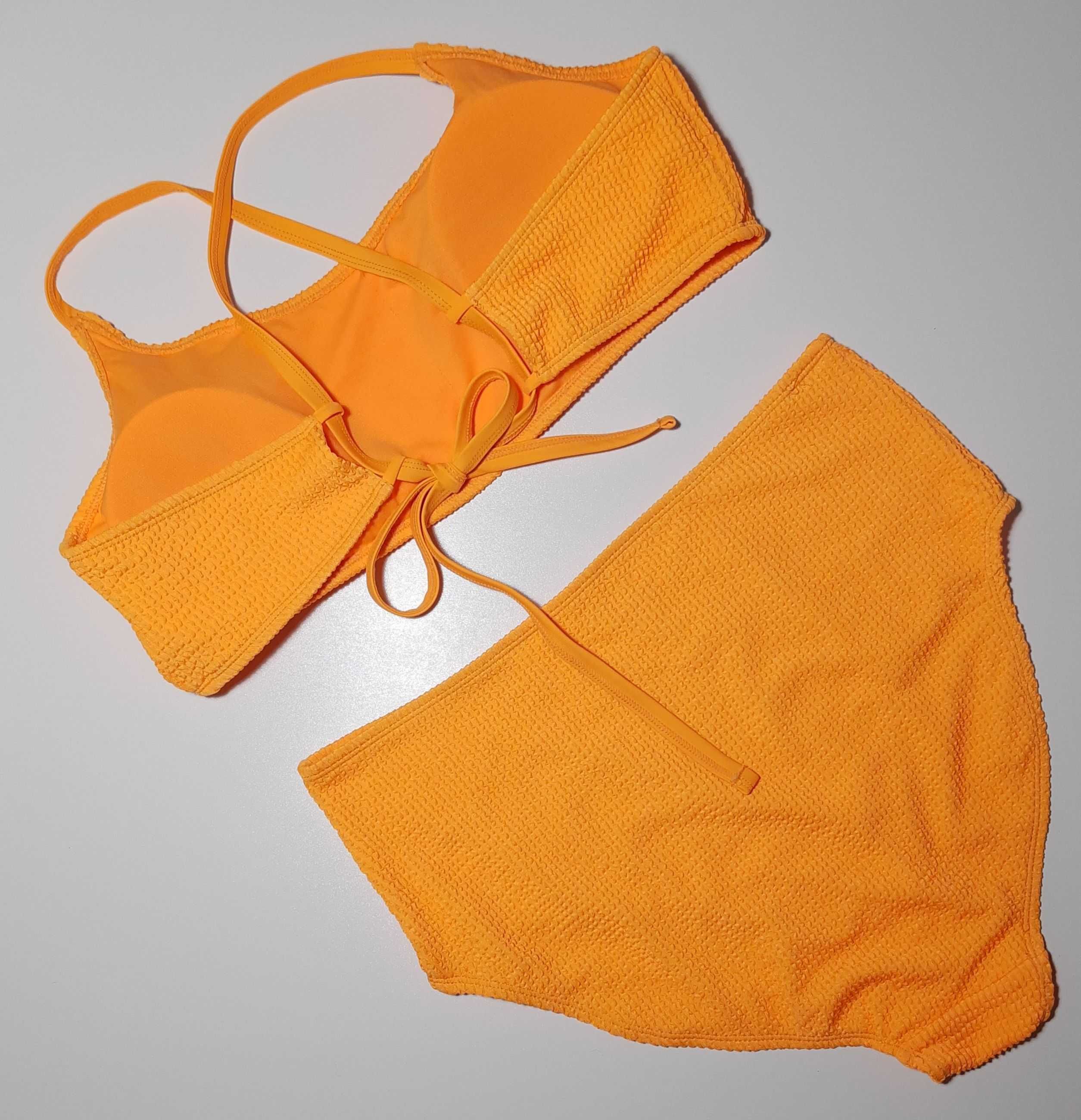 Pomarańczowy strój kąpielowy, dwuczęściowy w prążek, 44, 46