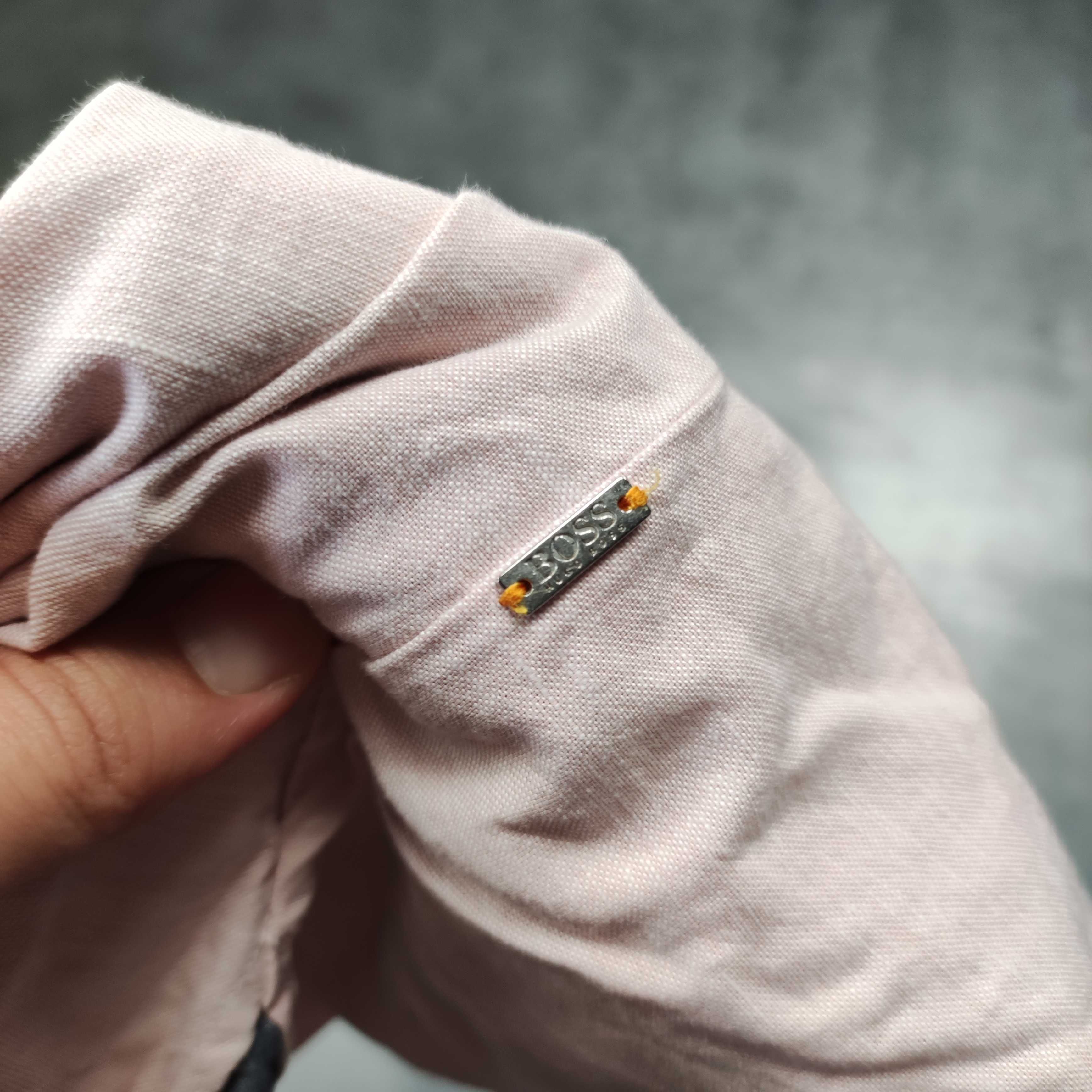 MĘSKA Koszula Elegancka PREMIUM Pudrowy Róż Krótki Rękaw Hugo Boss
