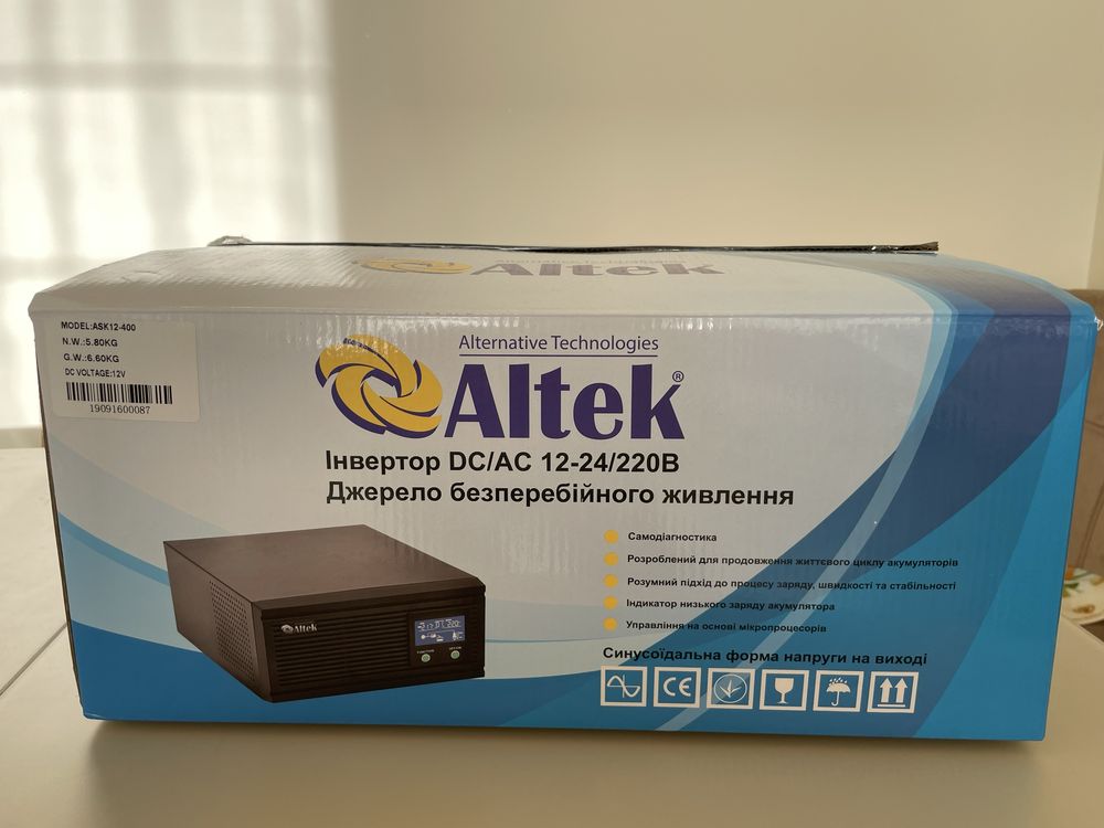 Інвертор з чистою синусоїдою Altek ASK12-400VA 320 Вт перетвор напруги