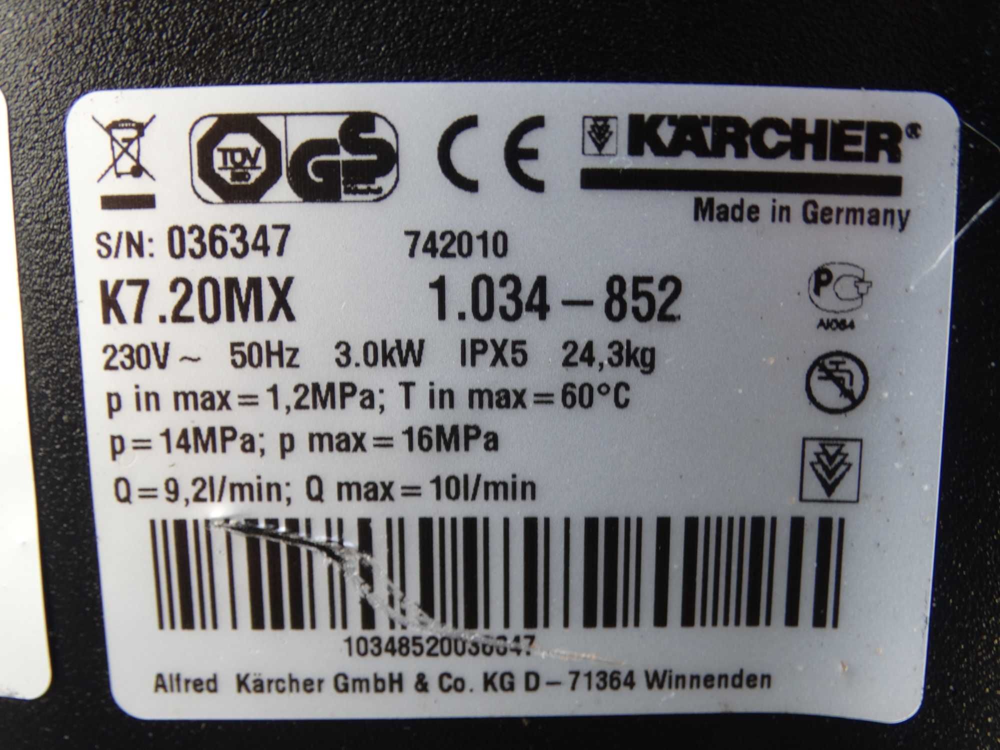 Myjka Ciśnieniowa Karcher k 7.20 MX * mosiężna pompa