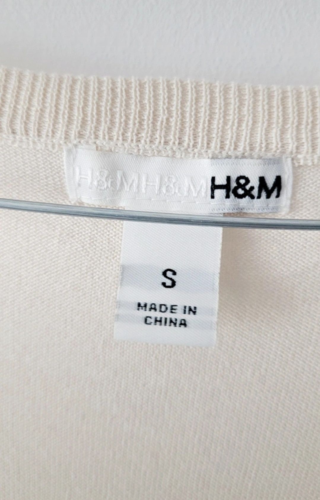 Kremowa bluzka koszulka z krótkim rękawem jedwabna jedwab bawełna H&M