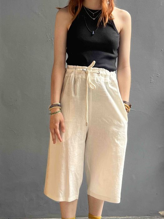 Шорти-бермуди з льону з прошвою