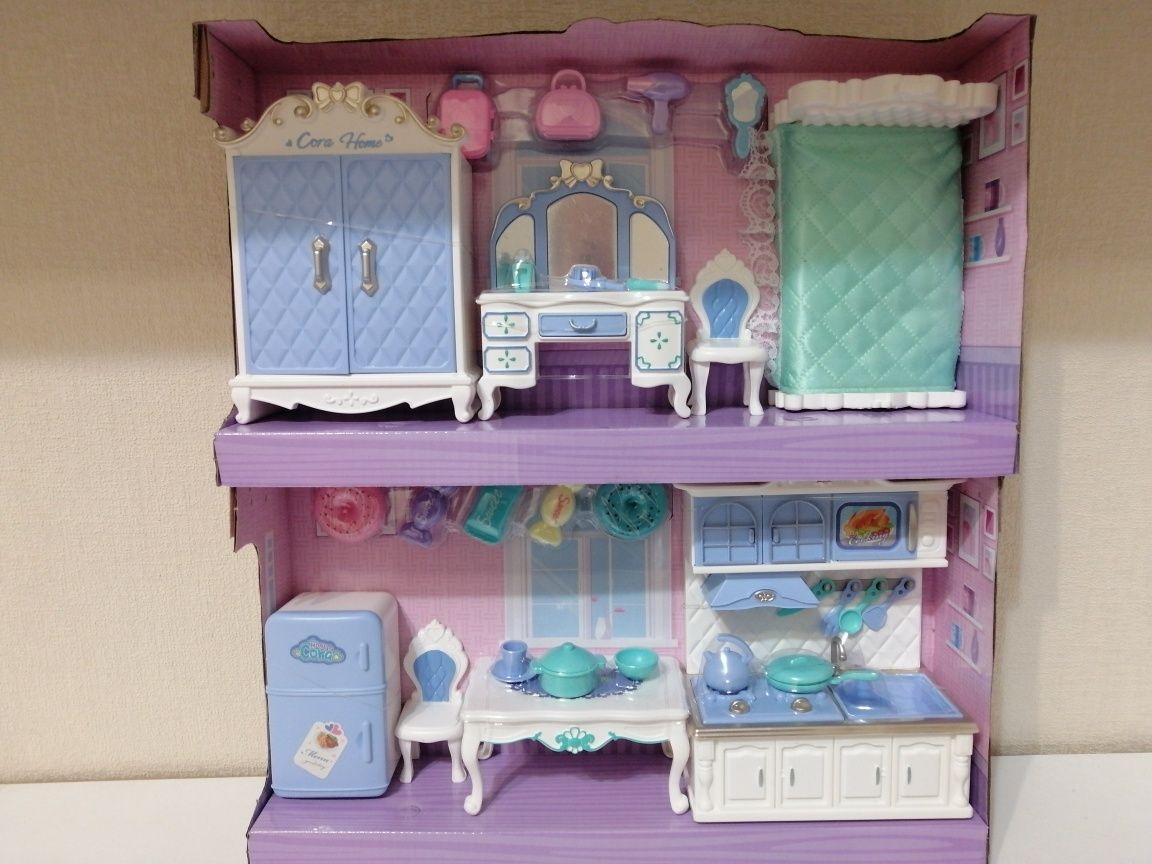 Игровой набор мебели для кукол спальня кухня посуда аксессуары фроузен