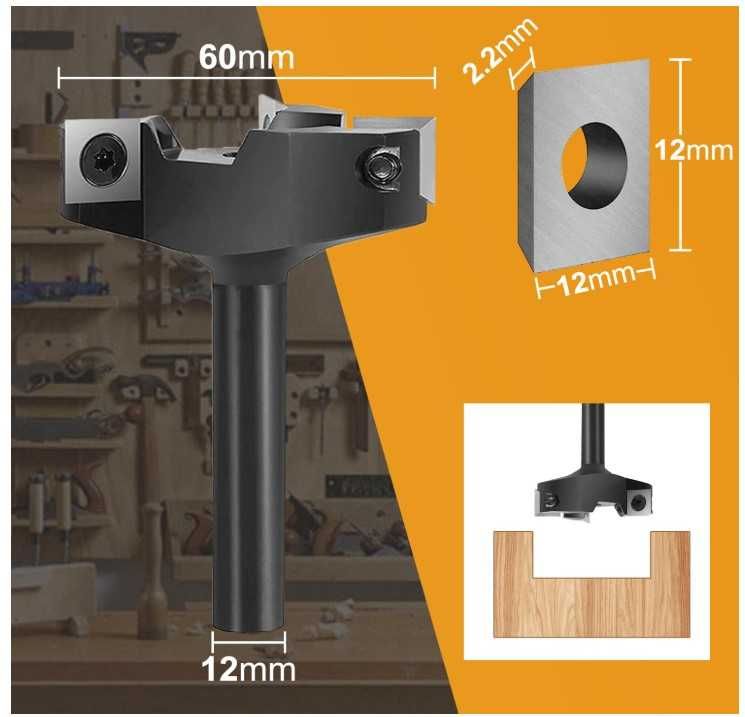 Frez czołowy średnica 60mm, uchwyt 12mm, 3 wymienne płytki SpeTool