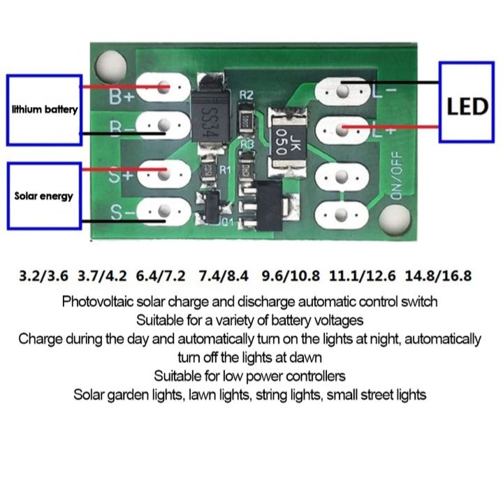 Контролер акумулятора від сонячної батареї. Заряджається вдень, вмикає