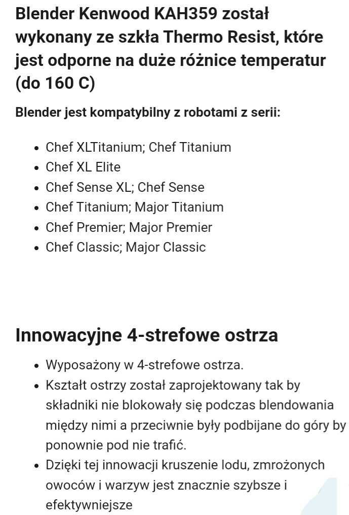 Blender kielichowy szklany kenwood KAH359NS