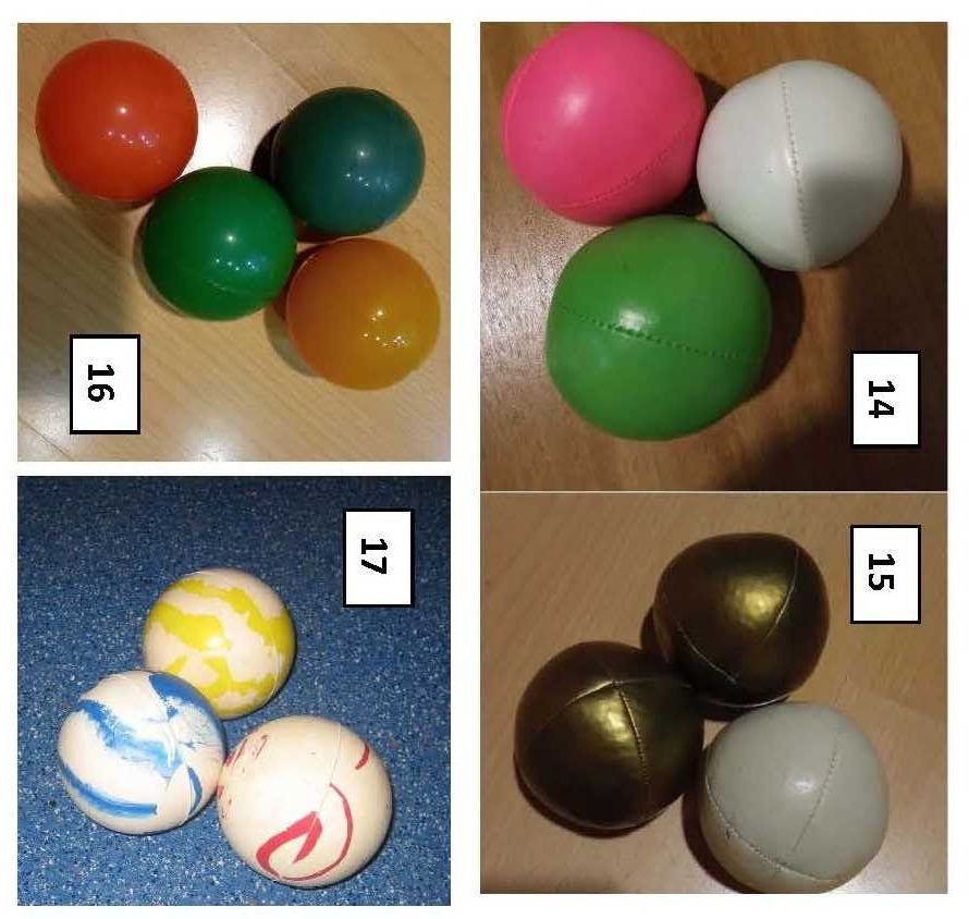 Material Circense: Andas; Bolas equil; Aros; Devil Stick; Bolas malab.
