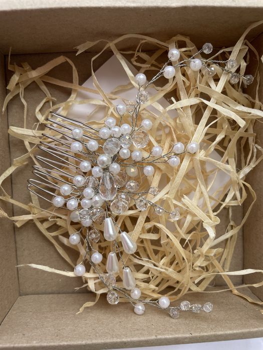 Весільний гребінь/Свадебный гребень-веточка в прическу невесты айвори