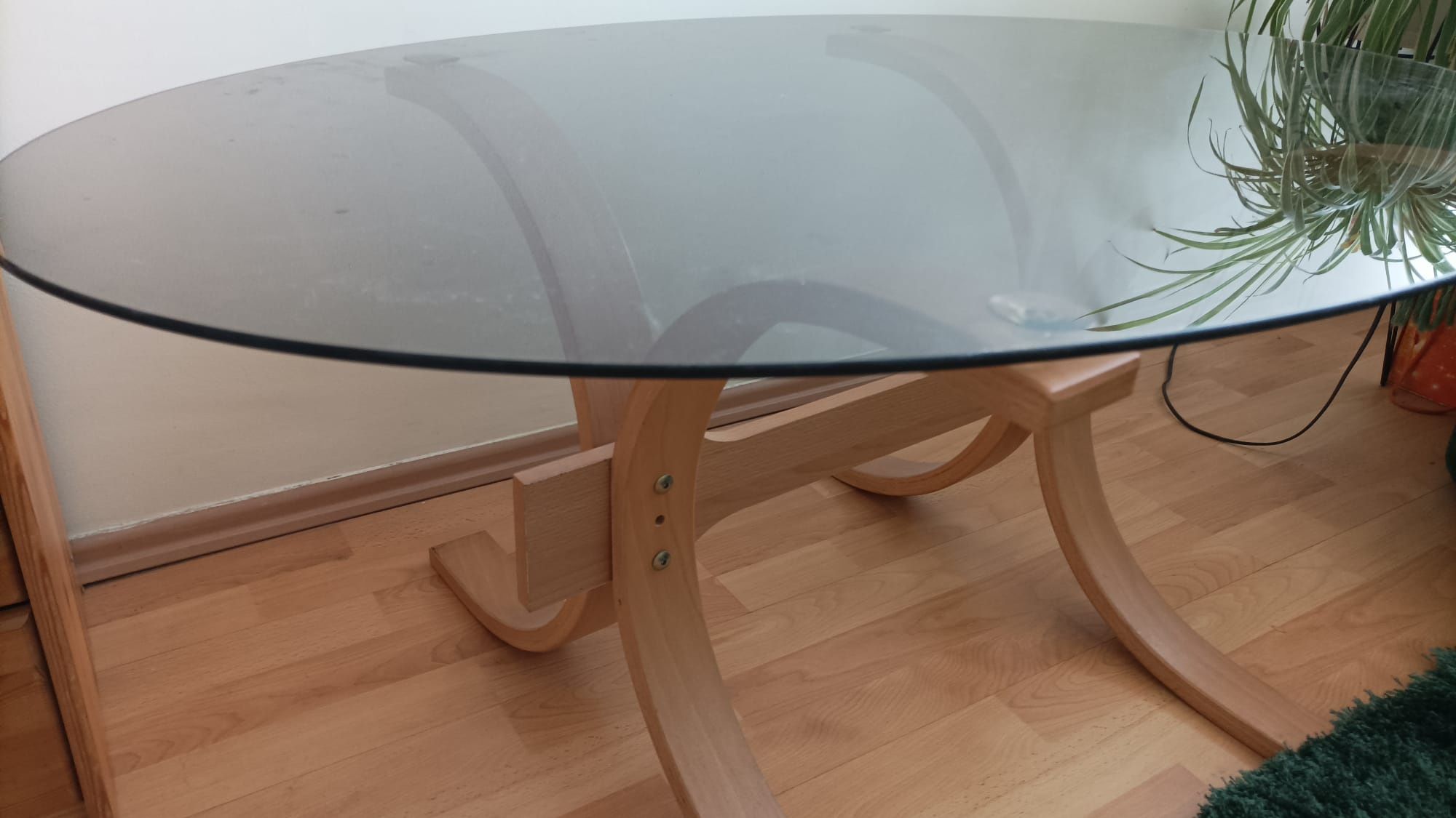 Stół stolik ze szklanym blatem sklejka drewno szkło