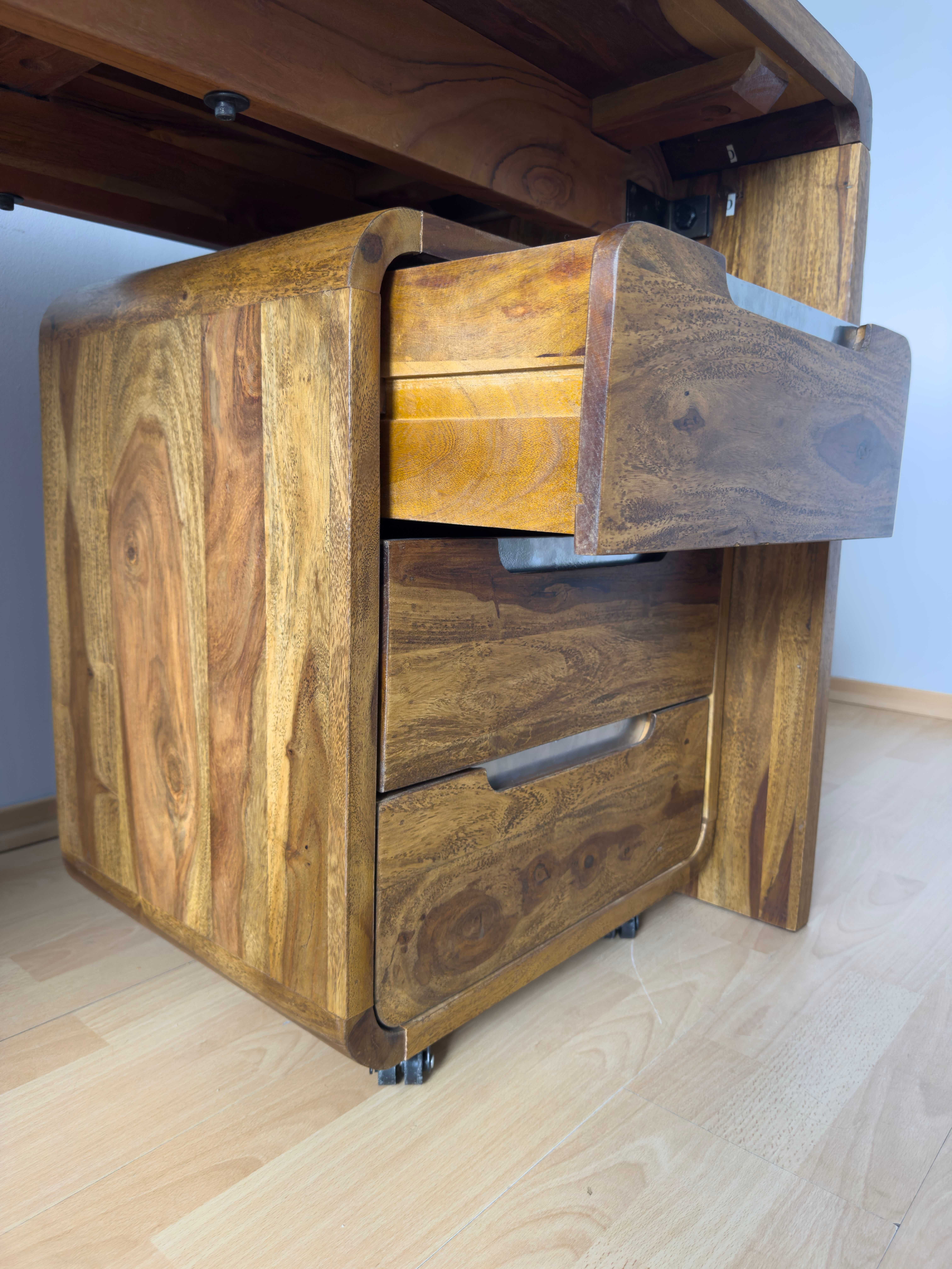 Biurko 150 cm oraz Kontener z Litego Drewna Cube Goa Sheesham