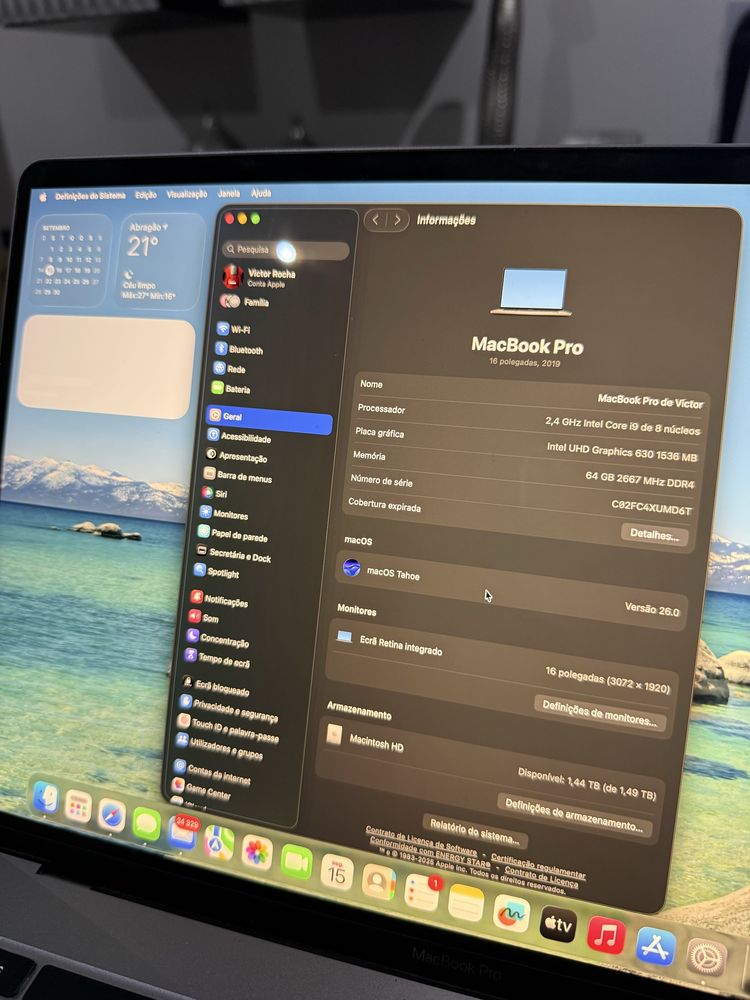 MacBook Pro 16 MacOs Tahoe i9 64GB 2TB 5600M