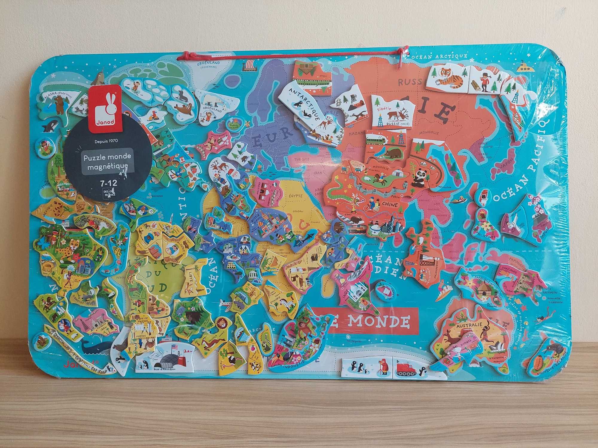 JANOD Puzzle magnetyczne Mapa świata język francuski