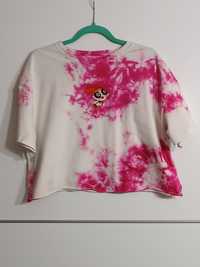 Cropp Top, koszulka, tshirt różowo-biały z atomówką, powerpuff