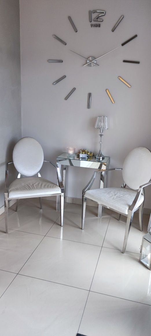 Krzesła srebrne Glamour z podłokietnikami ecru 2 sztuki