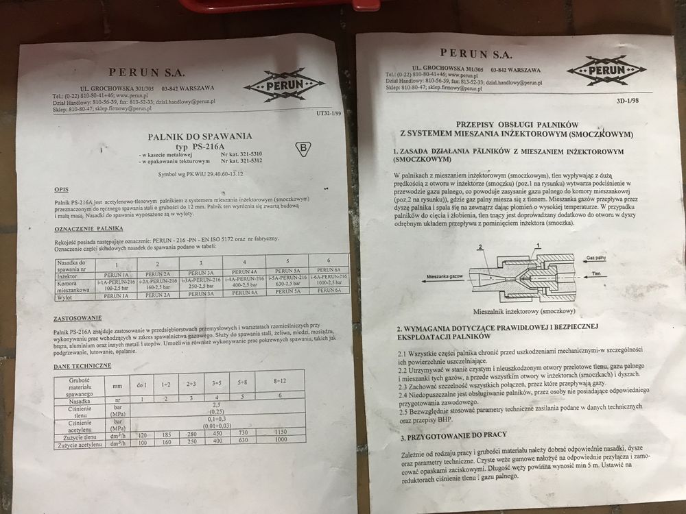 Palnik do spawania Perun PS-216A tlen/acetylen