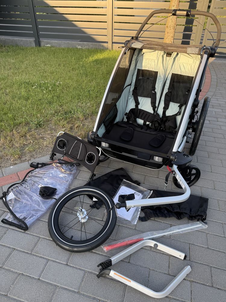 Thule Chariot Alaska 2 osobowy z hamulcem recznym+zestaw do joggingu