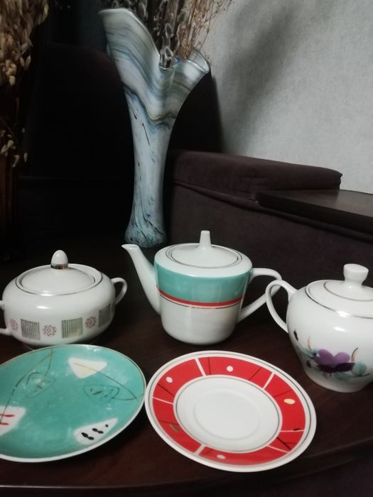 Ваза стекло, чашка, чайник сахарница Довбыш Городница ссср