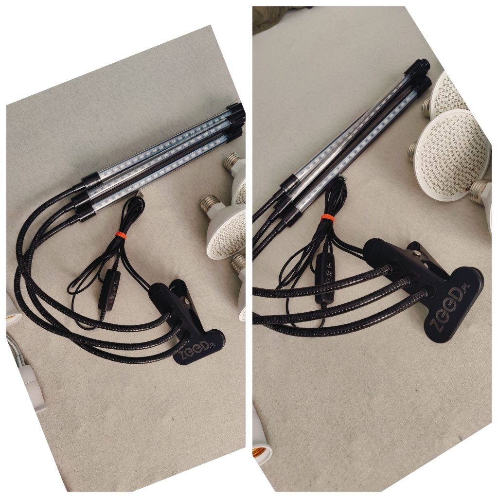 Żarówki wzrostowe 20W ze statywami do roślin + potrójna lampa USB