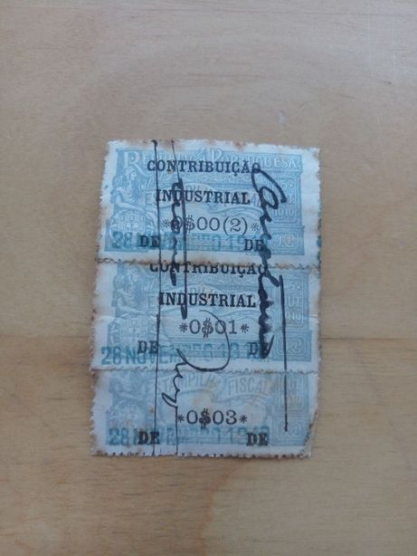 3 estampilhas/selos fiscais 1919 muito antigos